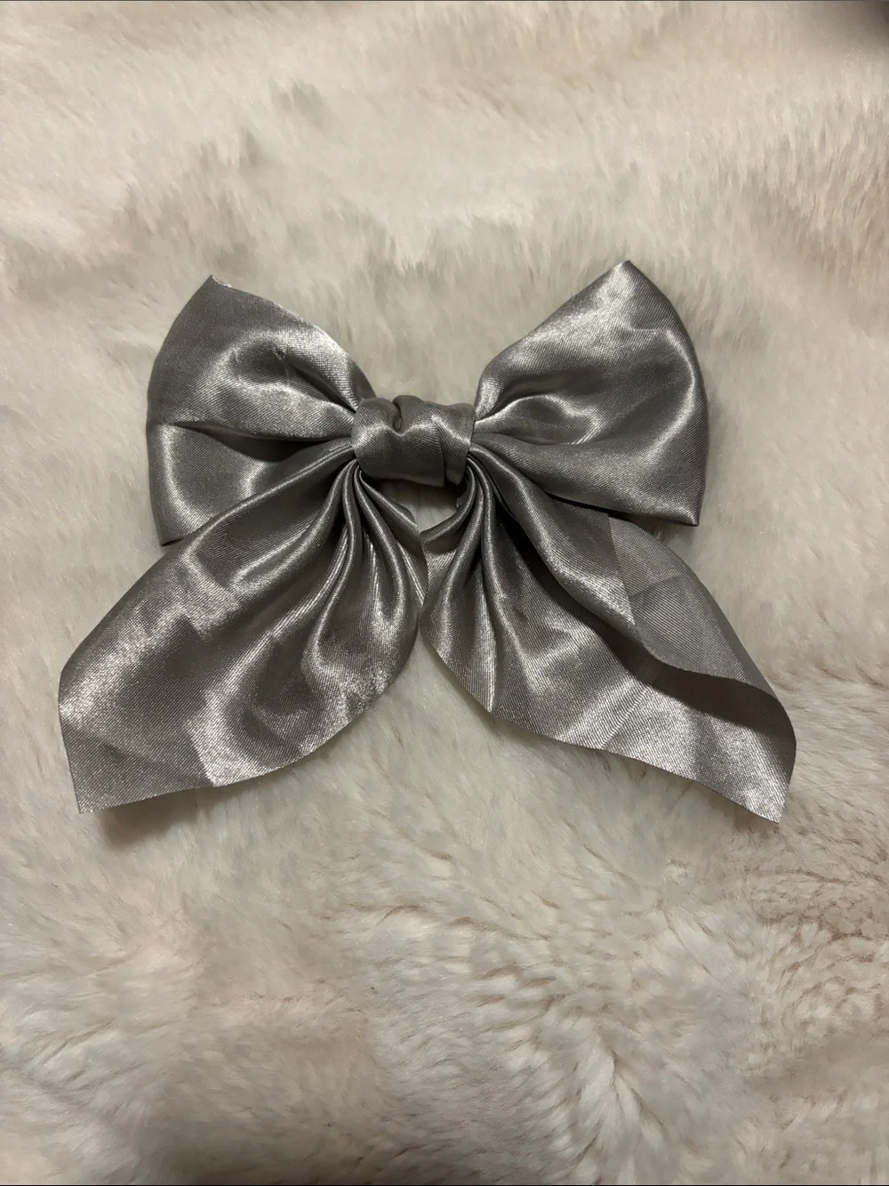 Silver Satin Hair Bow Clip for Kids